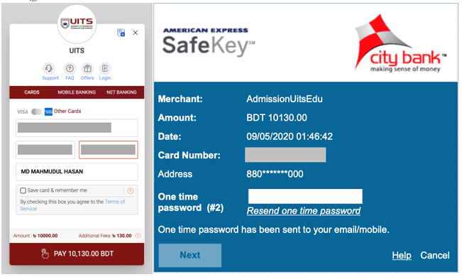 Card Payment Calculation Screenshot